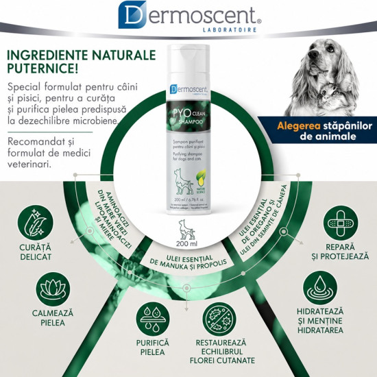 Dermoscent PYOclean Shampoo – Șampon Antimicrobian pentru Câini și Pisici – 200 ml